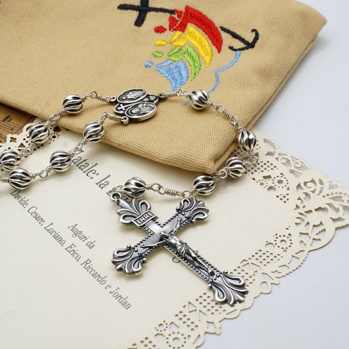 玫瑰念珠-圣衣圣母-925银-7mm银珠 银念珠送念珠包 Catholic religious art