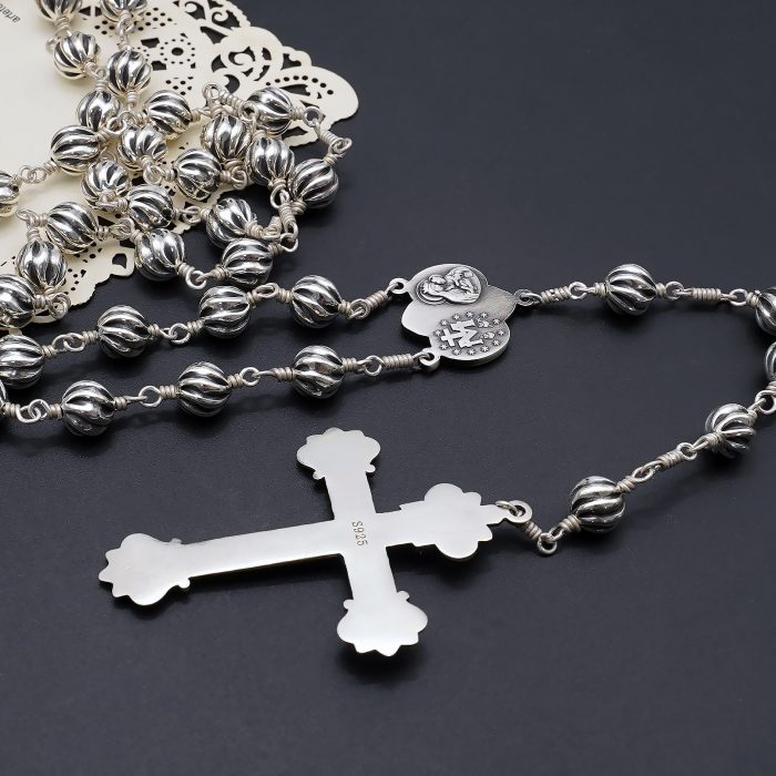 玫瑰念珠-圣衣圣母-925银-7mm银珠 银念珠送念珠包 Catholic religious art