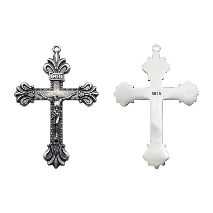 DIY十字架-复古十字架-925银做旧-4.8x3.4cm Catholic religious art