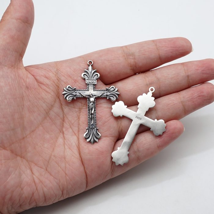 DIY十字架-复古十字架-925银做旧-4.8x3.4cm Catholic religious art