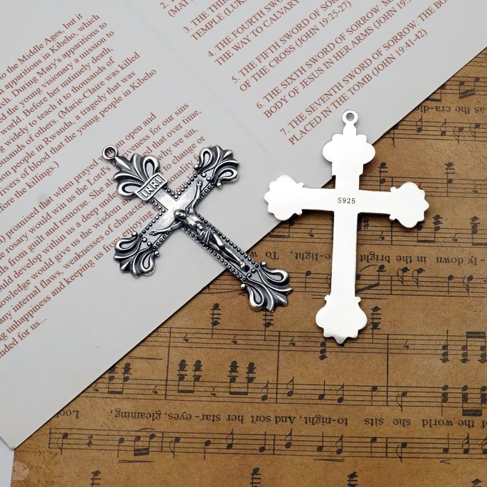 DIY十字架-复古十字架-925银做旧-4.8x3.4cm Catholic religious art