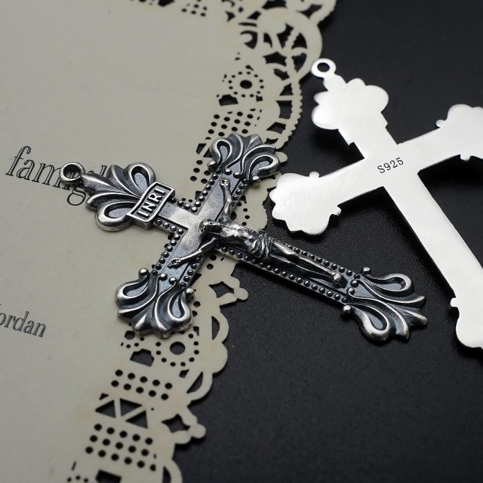 DIY十字架-复古十字架-925银做旧-4.8x3.4cm Catholic religious art