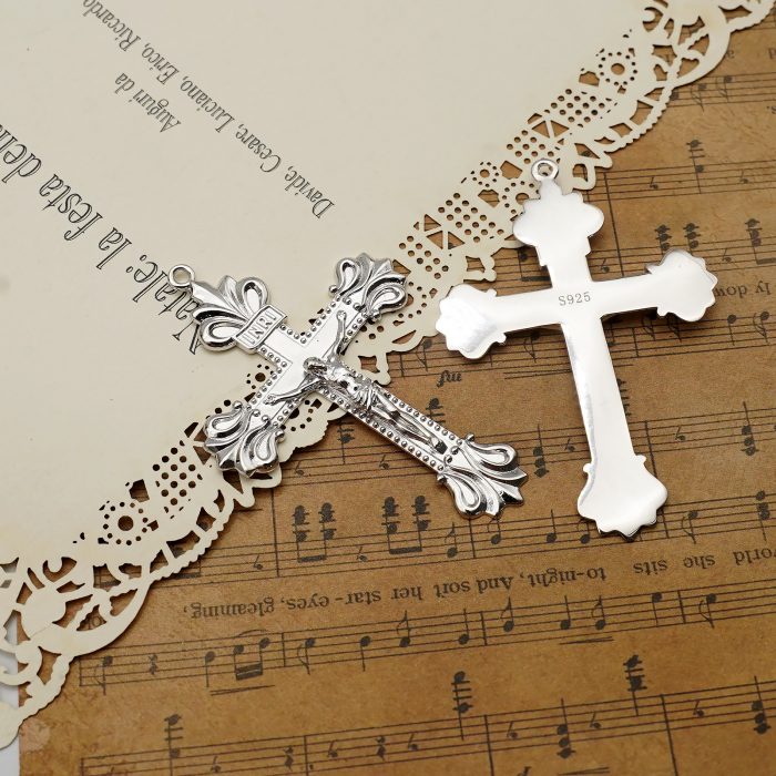 DIY十字架-复古十字架-925银亮白-4.8x3.4cm(不含链子) Catholic religious art