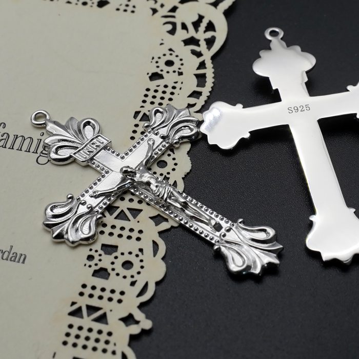 DIY十字架-复古十字架-925银亮白-4.8x3.4cm(不含链子) Catholic religious art