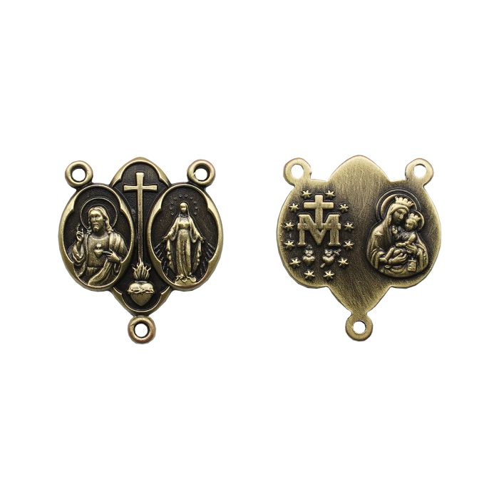 DIY三通-圣衣圣牌+显灵圣牌-(高清细节)黄铜做旧-1.5cm Catholic religious art