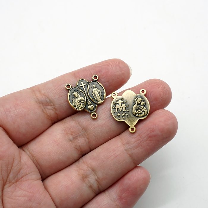 DIY三通-圣衣圣牌+显灵圣牌-(高清细节)黄铜做旧-1.5cm Catholic religious art