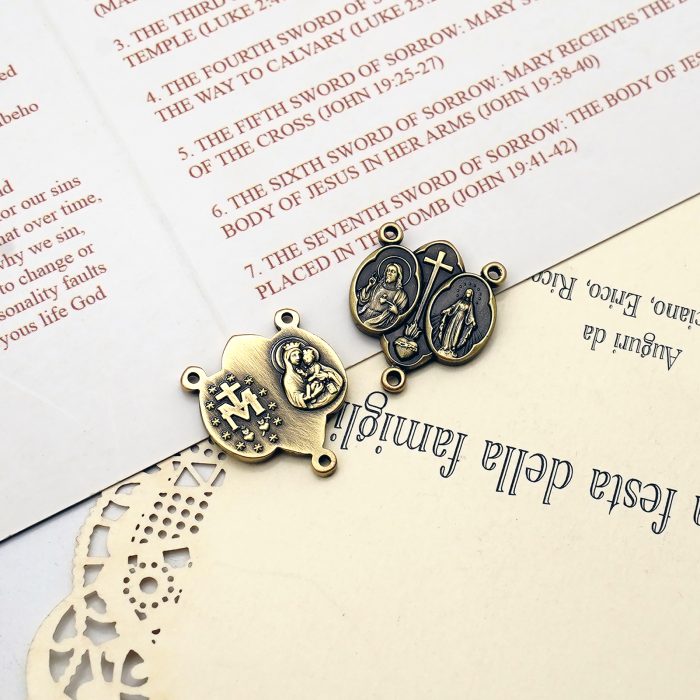 DIY三通-圣衣圣牌+显灵圣牌-(高清细节)黄铜做旧-1.5cm Catholic religious art