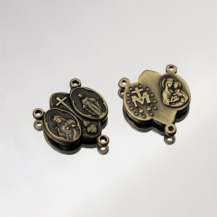 DIY三通-圣衣圣牌+显灵圣牌-(高清细节)黄铜做旧-1.5cm Catholic religious art