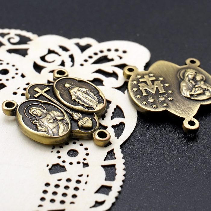 DIY三通-圣衣圣牌+显灵圣牌-(高清细节)黄铜做旧-1.5cm Catholic religious art