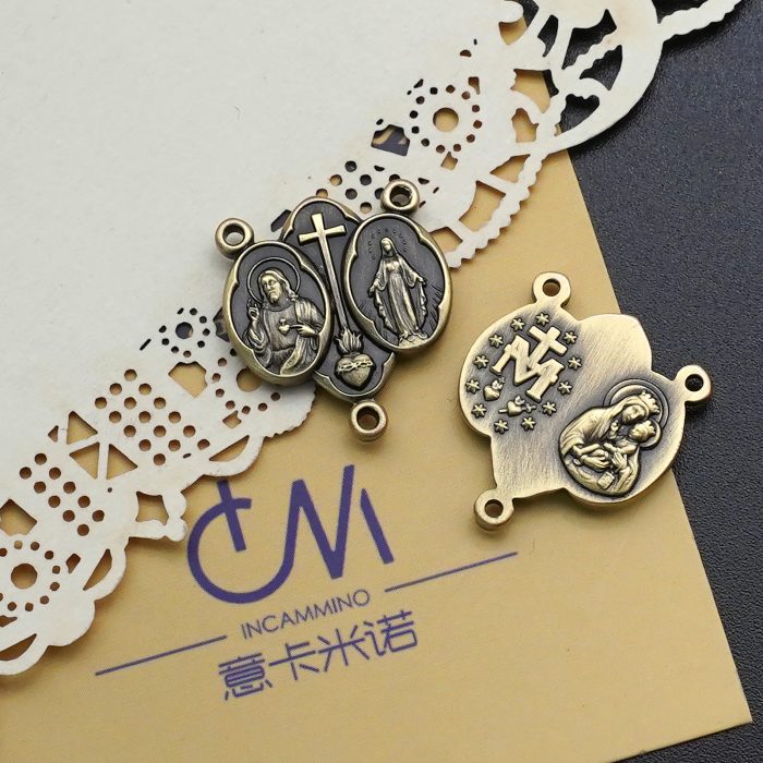 DIY三通-圣衣圣牌+显灵圣牌-(高清细节)黄铜做旧-1.5cm Catholic religious art