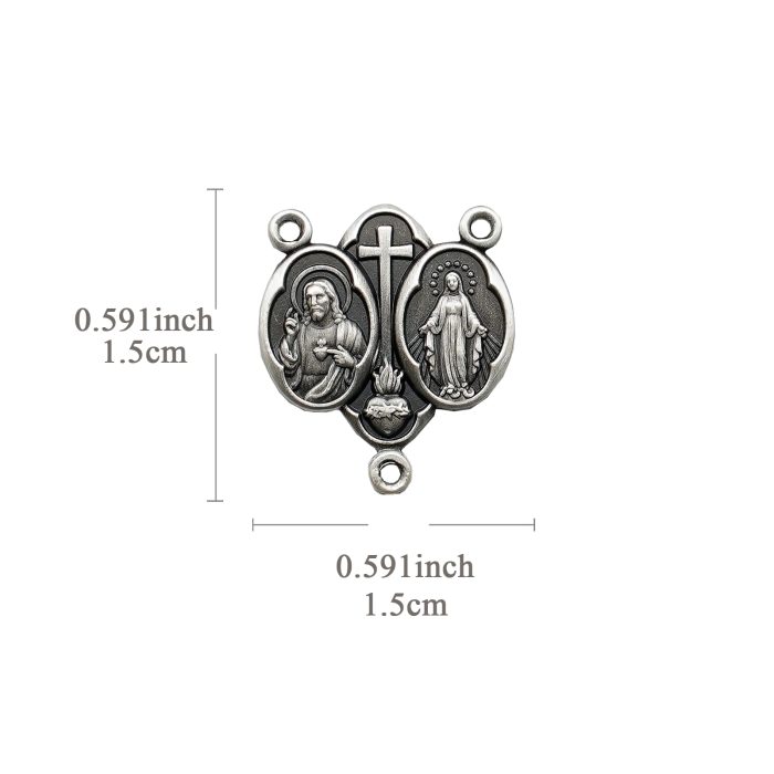 DIY三通-圣衣圣牌+显灵圣牌-(高清细节)925银做旧-1.5cm Catholic religious art