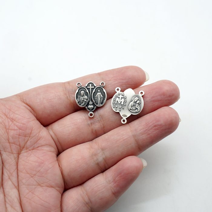 DIY三通-圣衣圣牌+显灵圣牌-(高清细节)925银做旧-1.5cm Catholic religious art