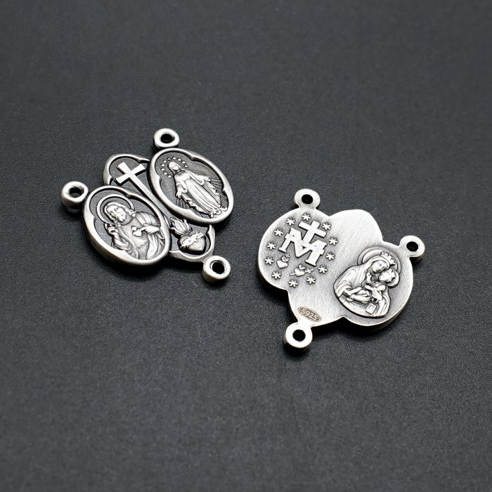 DIY三通-圣衣圣牌+显灵圣牌-(高清细节)925银做旧-1.5cm Catholic religious art