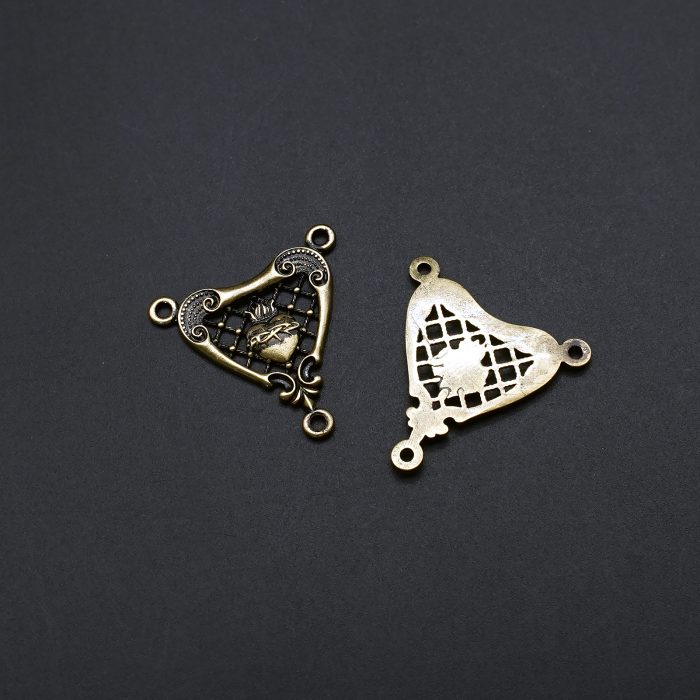 DIY三通-复古镂空圣心-黄铜-1.8cm Catholic religious art