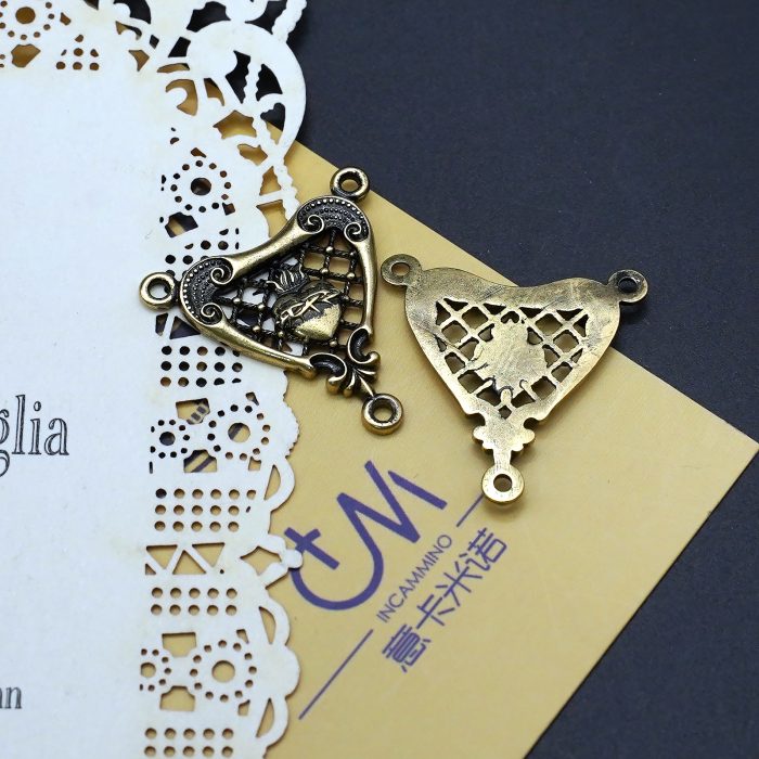DIY三通-复古镂空圣心-黄铜-1.8cm Catholic religious art