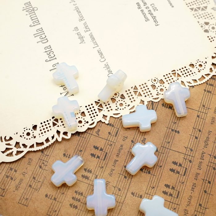 DIY双通-十字架-蛋白石-1.6x1.2cm Catholic religious art