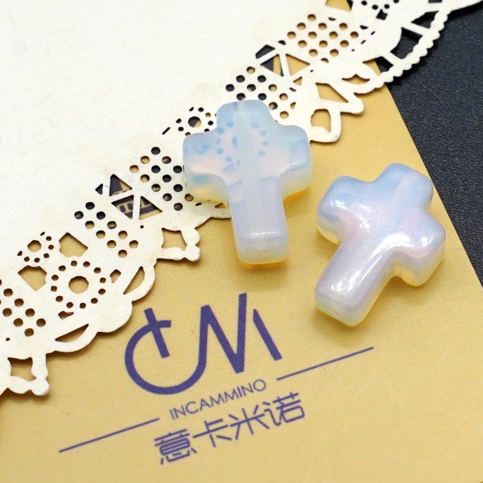 DIY双通-十字架-蛋白石-1.6x1.2cm Catholic religious art