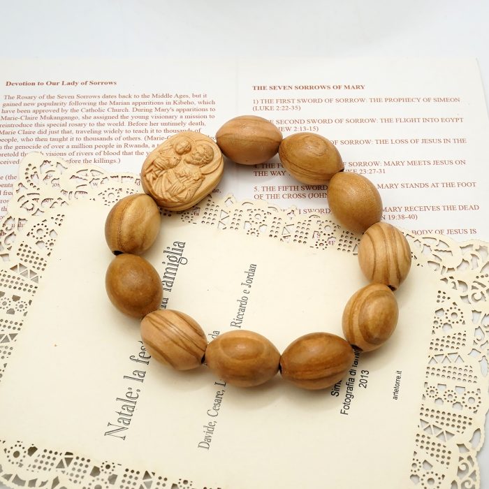 弹力手链-若瑟抱耶稣椭圆牌-橄榄木珠-单圈长20cm Catholic religious art