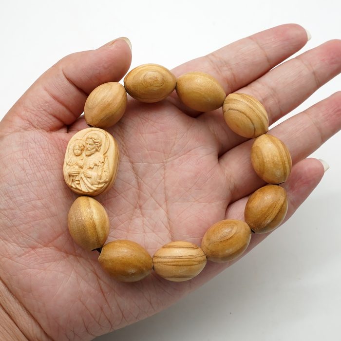 弹力手链-若瑟抱耶稣椭圆牌-橄榄木珠-单圈长20cm Catholic religious art