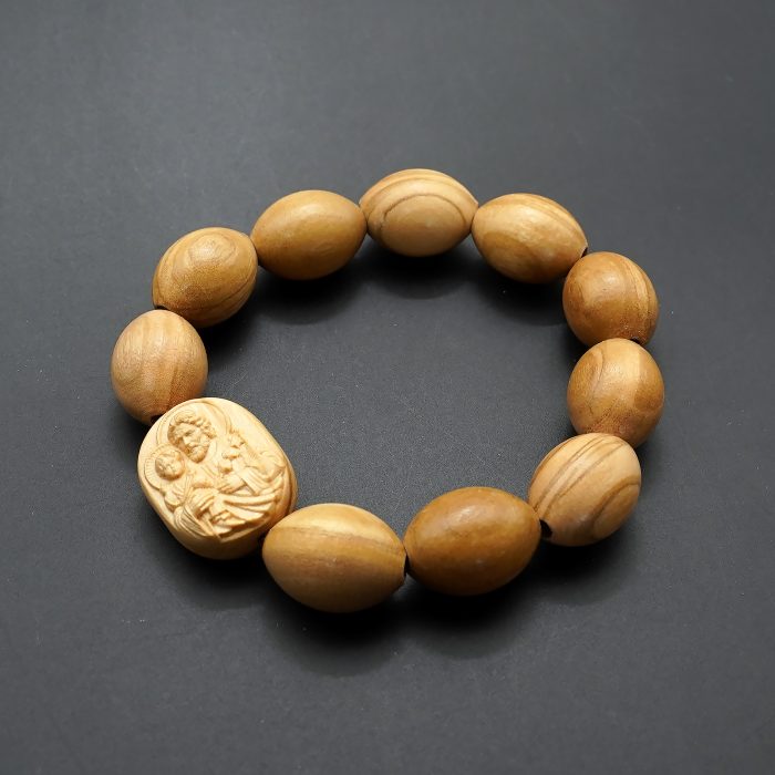 弹力手链-若瑟抱耶稣椭圆牌-橄榄木珠-单圈长20cm Catholic religious art