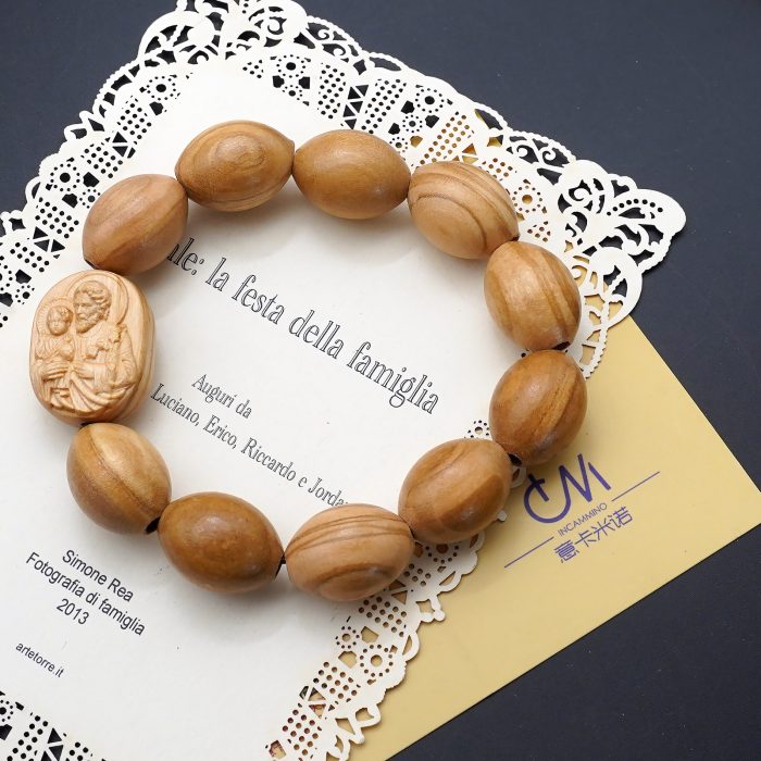 弹力手链-若瑟抱耶稣椭圆牌-橄榄木珠-单圈长20cm Catholic religious art