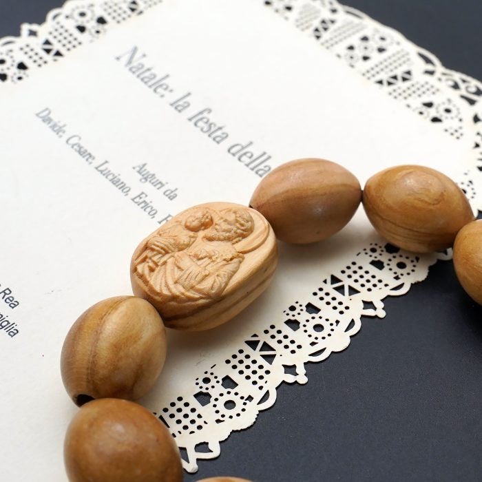 弹力手链-若瑟抱耶稣椭圆牌-橄榄木珠-单圈长20cm Catholic religious art