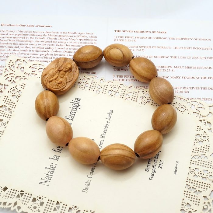 弹力手链-圣母抱耶稣椭圆牌-橄榄木珠-单圈长20cm Catholic religious art