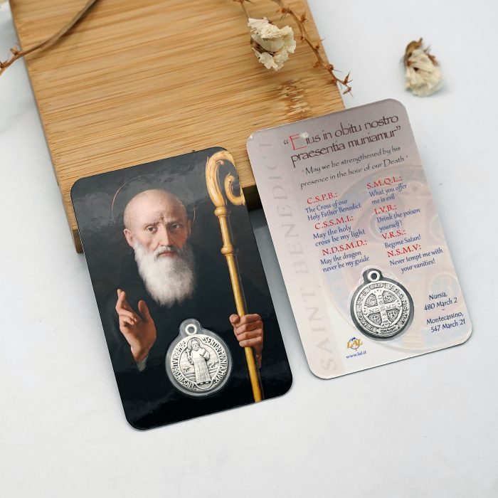 圣牌卡片-圣本笃+祈祷文-8.5x5.5cm Catholic religious art