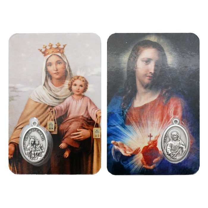圣牌卡片-加尔默罗圣母+耶稣圣心-8.5x5.5cm Catholic religious art