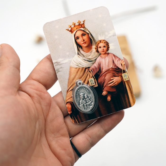 圣牌卡片-加尔默罗圣母+耶稣圣心-8.5x5.5cm Catholic religious art