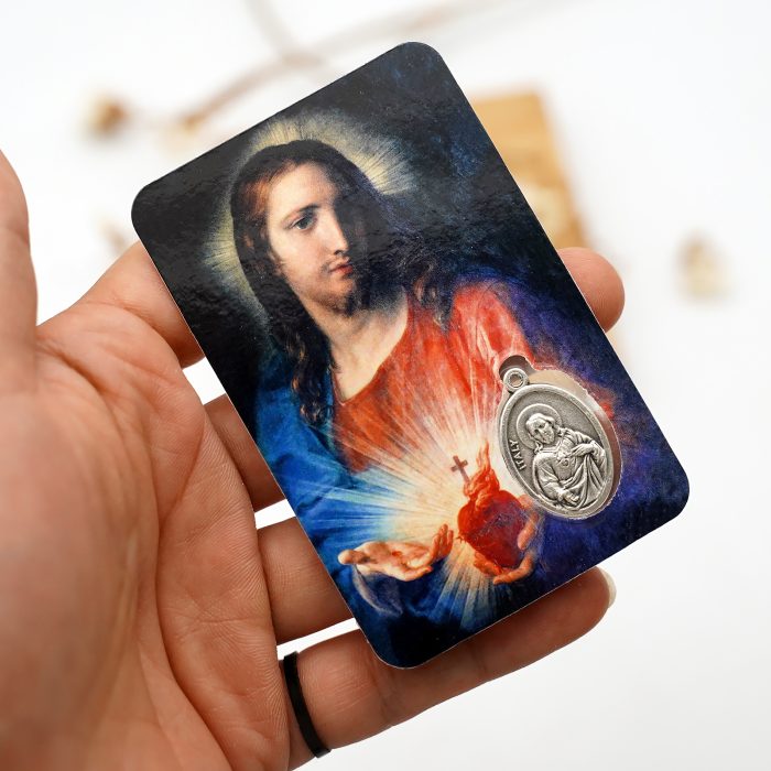 圣牌卡片-加尔默罗圣母+耶稣圣心-8.5x5.5cm Catholic religious art