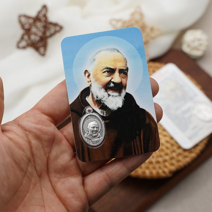 圣牌卡片-庇护神父+祈祷文-8.5x5.5cm Catholic religious art