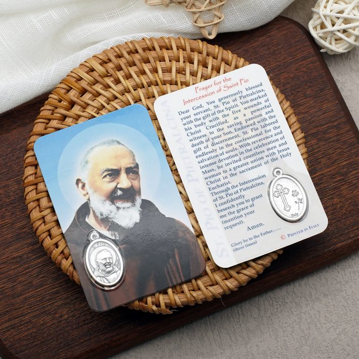 圣牌卡片-庇护神父+祈祷文-8.5x5.5cm Catholic religious art