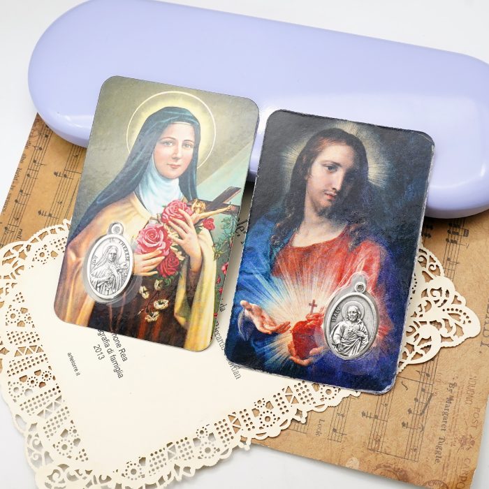 圣牌卡片-小德兰+耶稣圣心-8.5x5.5cm Catholic religious art