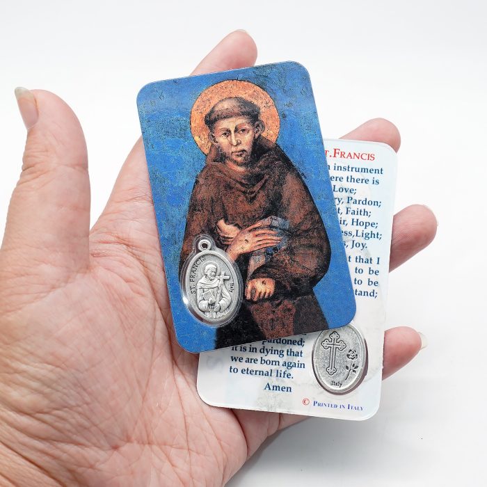 圣牌卡片-圣方济+祈祷文-8.5x5.5cm Catholic religious art