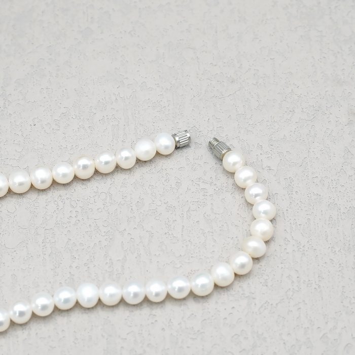 珍珠颈链 -925银十字架/圣母吊坠-珍珠扣-5mm Catholic religious art