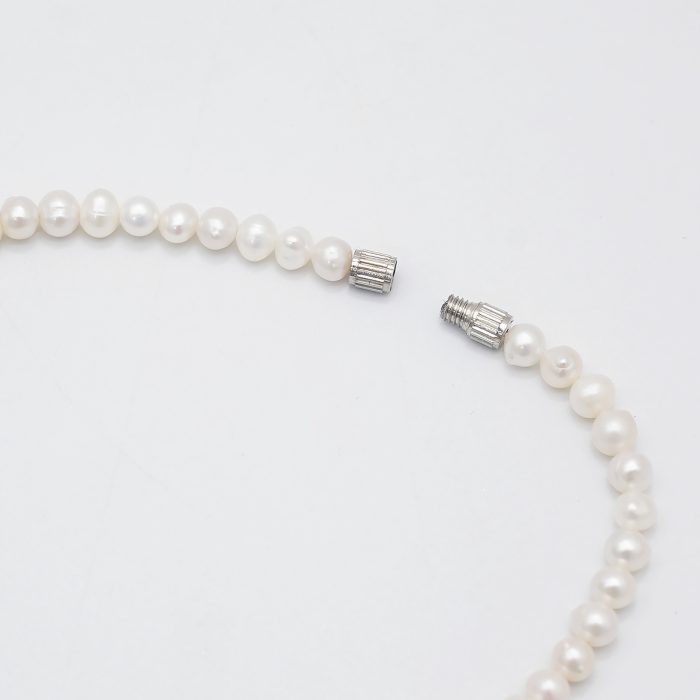 珍珠颈链 -925银十字架/圣母吊坠-银珠-珍珠扣-4mm Catholic religious art