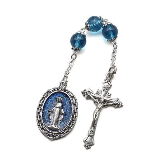 九珠串经-圣母无染原罪-蓝色爆花水晶8mm Catholic religious art