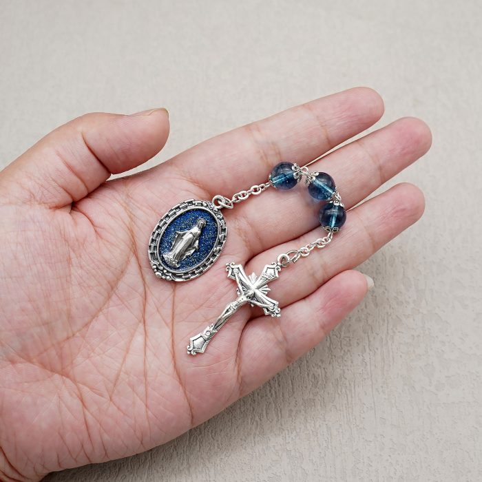 九珠串经-圣母无染原罪-蓝色爆花水晶8mm Catholic religious art