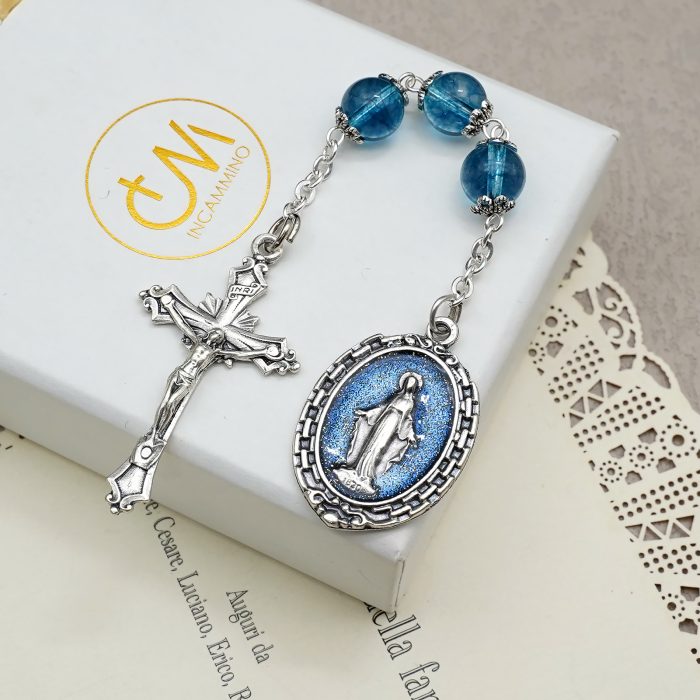 九珠串经-圣母无染原罪-蓝色爆花水晶8mm Catholic religious art