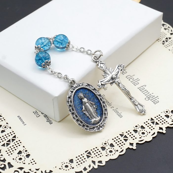 九珠串经-圣母无染原罪-蓝色爆花水晶8mm Catholic religious art