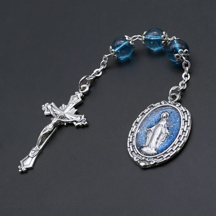 九珠串经-圣母无染原罪-蓝色爆花水晶8mm Catholic religious art