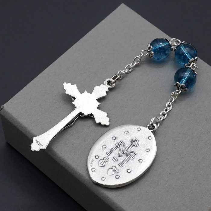 九珠串经-圣母无染原罪-蓝色爆花水晶8mm Catholic religious art