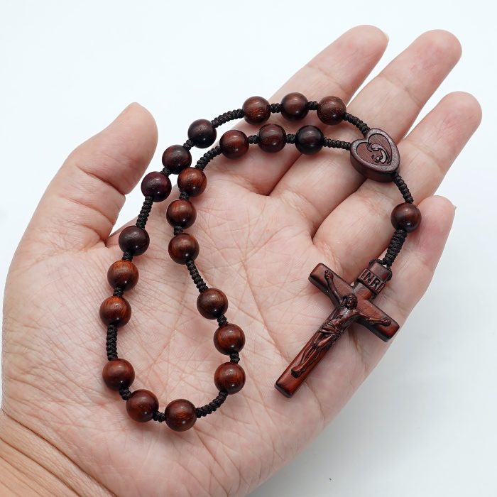 默主哥耶和平念珠-圣母抱子-简约-绳编-紫檀8mm Catholic religious art