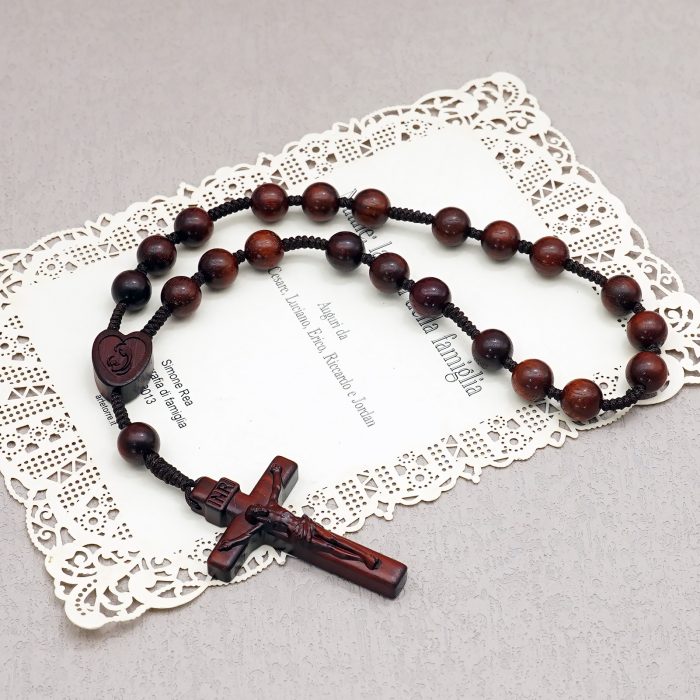 默主哥耶和平念珠-圣母抱子-简约-绳编-紫檀8mm Catholic religious art