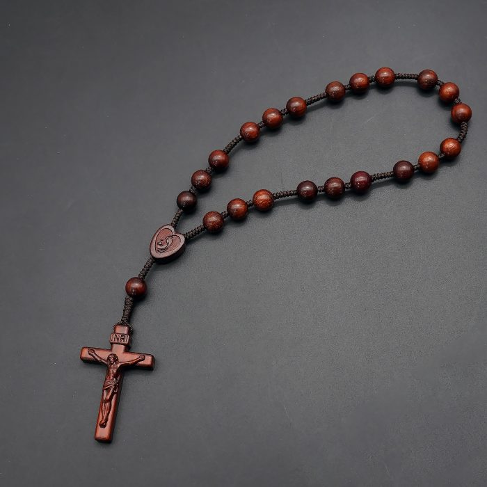 默主哥耶和平念珠-圣母抱子-简约-绳编-紫檀8mm Catholic religious art