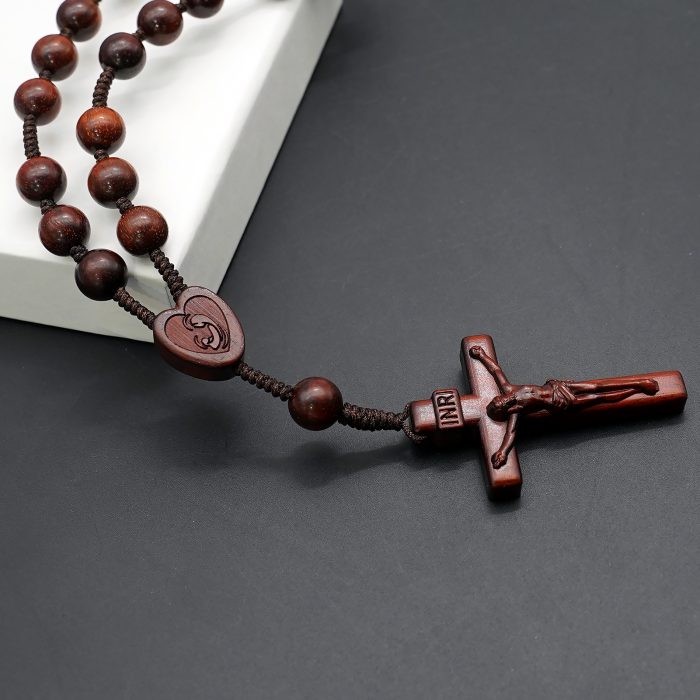 默主哥耶和平念珠-圣母抱子-简约-绳编-紫檀8mm Catholic religious art