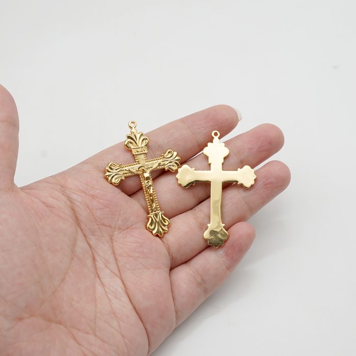 DIY十字架-复古十字架-黄铜做旧/黄铜/黄铜镀18k金-4.8x3.4cm Catholic religious art