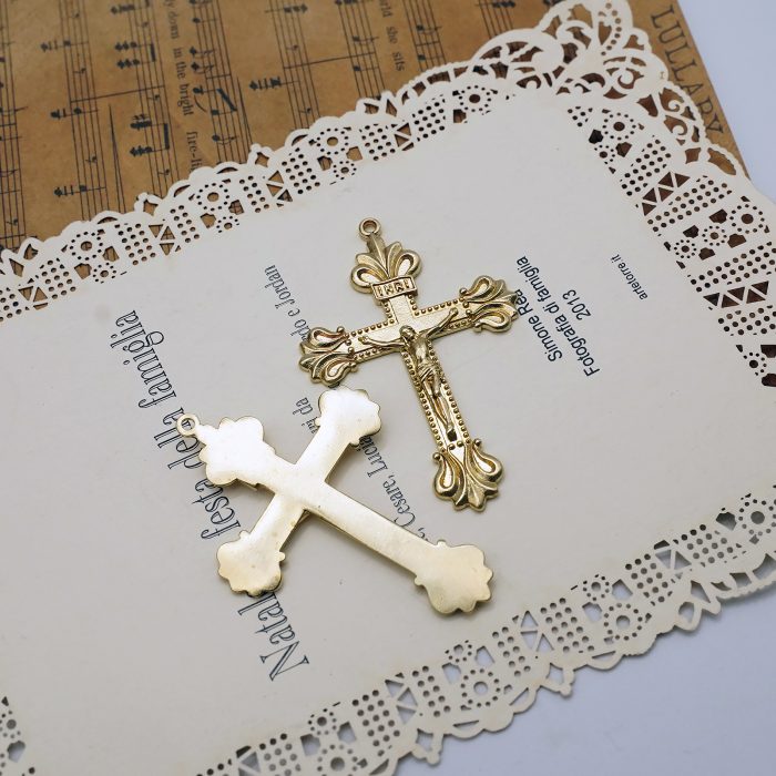 DIY十字架-复古十字架-黄铜做旧/黄铜/黄铜镀18k金-4.8x3.4cm Catholic religious art