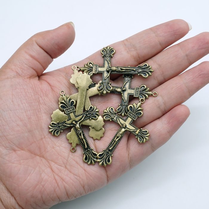 DIY十字架-复古十字架-黄铜做旧/黄铜/黄铜镀18k金-4.8x3.4cm Catholic religious art